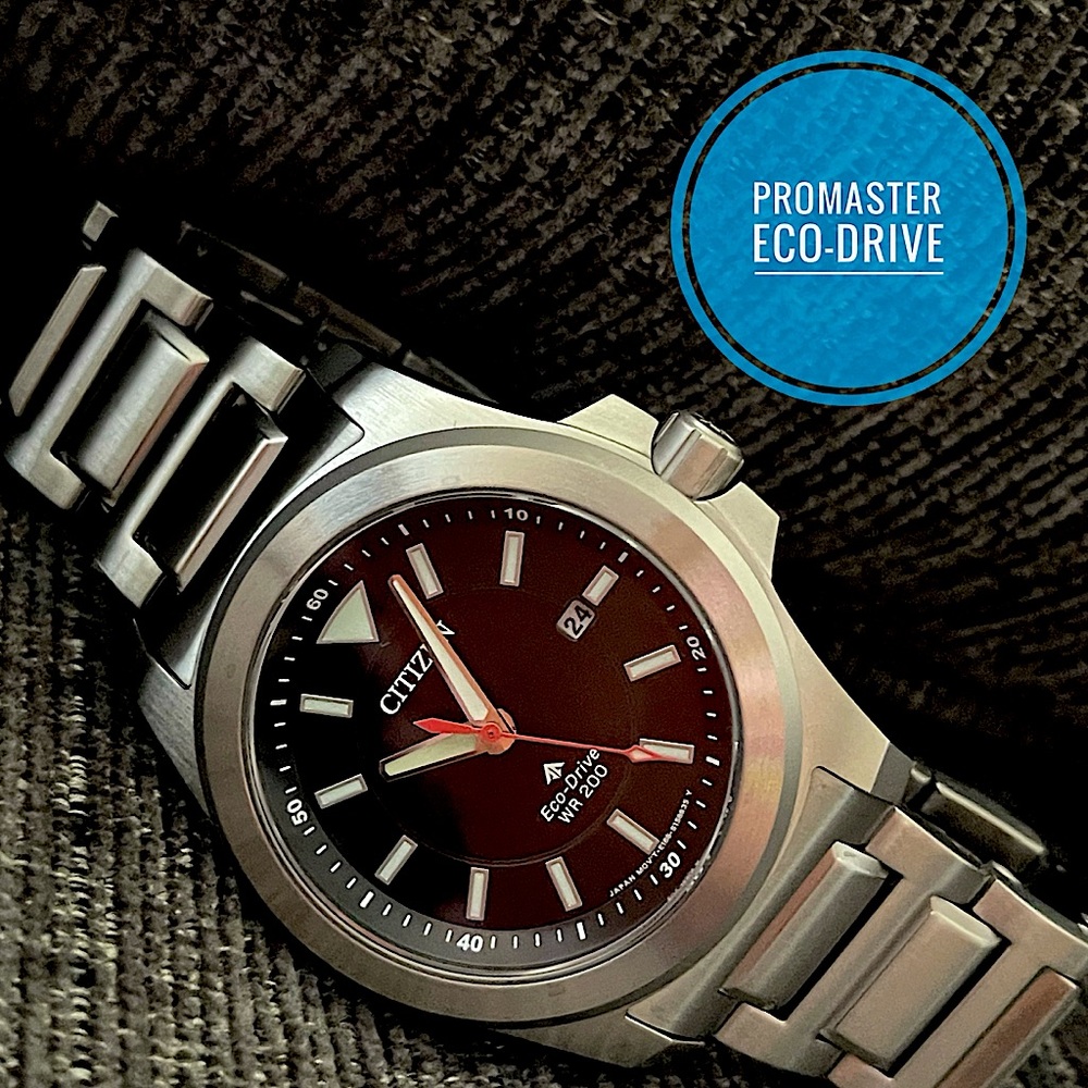 Citizen Promaster Eco-Drive Men's Stainless Steel Watch with Red Dial Accents